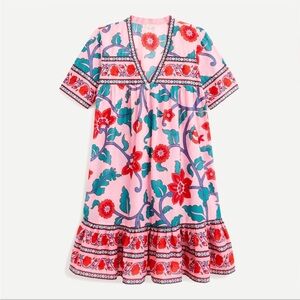 J. Crew V-Neck Tunic Swim Coverup Dress in Floral Block Print SZ M EUC